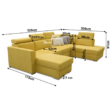 Luxus kivitelű ülőgarnitúra, sárga/barna párnák, jobbos, MARIETA U 2