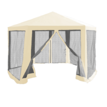 Kerti pavilon sátor, 3,9x2,5x3,9m, bézs/fekete, RINGE TYP 2+6 oldal