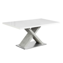 Étkezőasztal, fehér magasfényű HG/beton, FARNEL