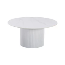 Dohányzóasztal, fehér márvány/MDF, átmérő 80 cm, MAHIR TYP 1