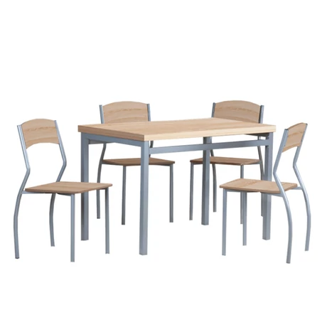 Étkező szett 1+4, fém (ezüst) + MDF - sonoma tölgy, AMANDA 1+4
