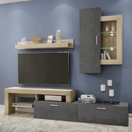 Nappali fal, tölgyfa sonoma/sötét beton, CALABRIA Nappali fal, tölgyfa sonoma/sötét beton, CALABRIA