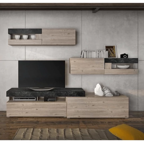 Nappali szekrénysor, DTD laminált, beton/nelson tölgyfa, IOVA