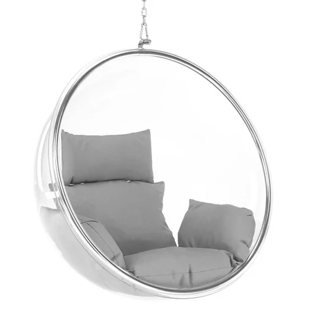 Függő fotel, átlátszó/ezüst/szürke, BUBBLE TYP 1